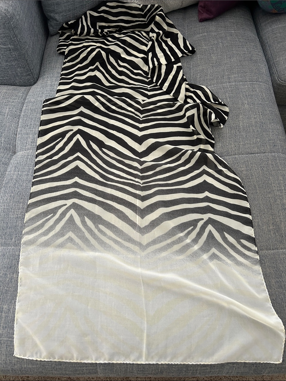 COACH Black and White Zebra-Print Silk Scarf - Like New - Picture 3 of 3